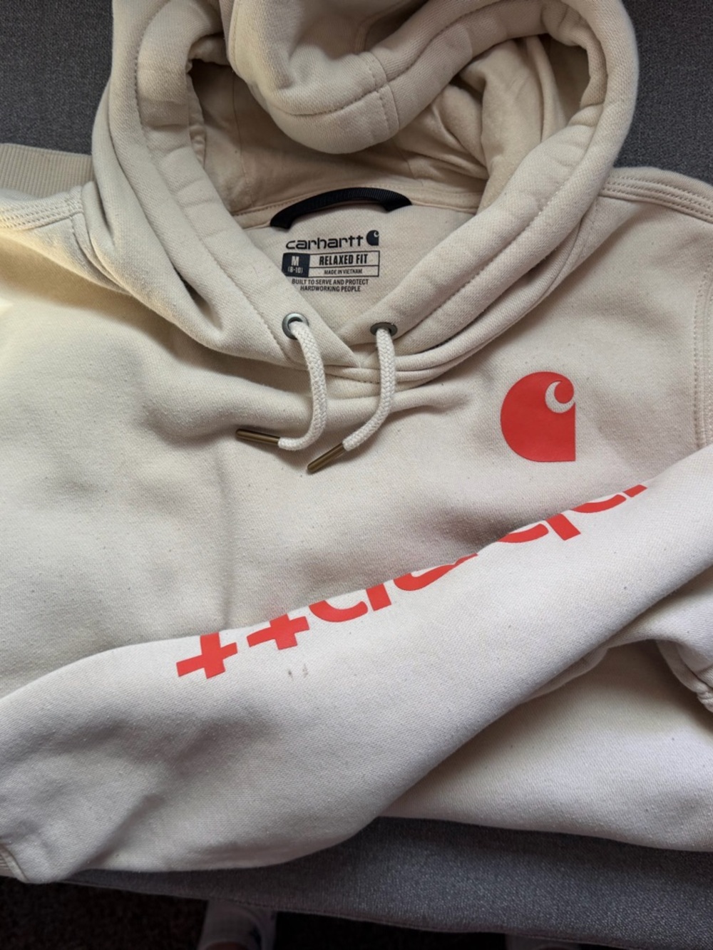 Carhartt Hoodie in Natural with Coral Accents